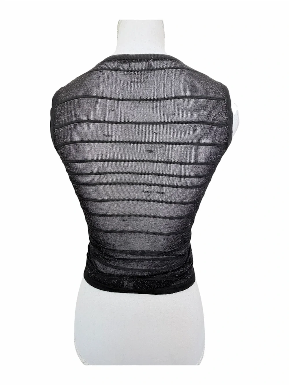BCBG Collection Gold Shimmer Striped Sheer Mesh Sleeveless Top XS - Picture 3 of 6